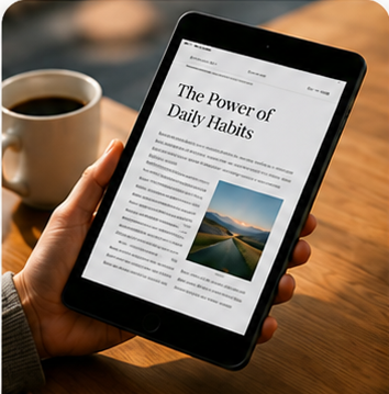 Reading an article on a tablet